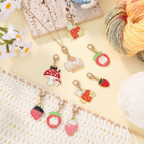 14Pcs Cat Strawberry Rabbit Mushroom Stitch Markers Alloy Enamel Removable Crochet Knitting Markers with Lobster Clasp Charms for Sewing Knitting Weaving Accessories DIY Craft in Saudi Arabia