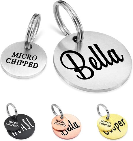Ultra Joys Small Dog Tags Engraved for Pets - Microchipped Dog Name Tags Personalized - Cat Tags Personalized Small Both Sides Engraved - Pet Tag Round with Microchipped Tag Small Silver in Saudi Arabia