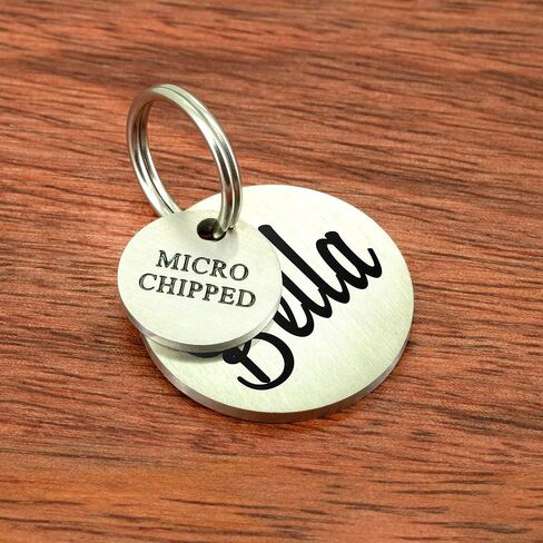 Ultra Joys Small Dog Tags Engraved for Pets - Microchipped Dog Name Tags Personalized - Cat Tags Personalized Small Both Sides Engraved - Pet Tag Round with Microchipped Tag Small Silver in Saudi Arabia