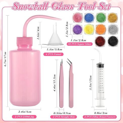 20 PCS Snow Globe Supplies ، DIY Snowglobe Tumbler Starter Kit مع زجاجات من اللمعان ، زجاجة ضغط بلاستيكية ، قمع صغير ، ملاقط ، محقنة عازمة لصنع الكوب الوردي (غير متضمن) in Saudi Arabia