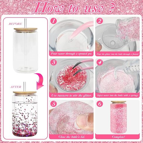 20 PCS Snow Globe Supplies ، DIY Snowglobe Tumbler Starter Kit مع زجاجات من اللمعان ، زجاجة ضغط بلاستيكية ، قمع صغير ، ملاقط ، محقنة عازمة لصنع الكوب الوردي (غير متضمن) in Saudi Arabia