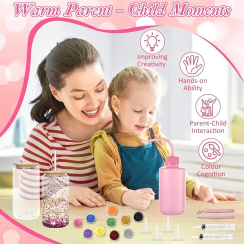 20 PCS Snow Globe Supplies ، DIY Snowglobe Tumbler Starter Kit مع زجاجات من اللمعان ، زجاجة ضغط بلاستيكية ، قمع صغير ، ملاقط ، محقنة عازمة لصنع الكوب الوردي (غير متضمن) in Saudi Arabia