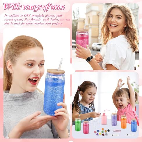 20 PCS Snow Globe Supplies ، DIY Snowglobe Tumbler Starter Kit مع زجاجات من اللمعان ، زجاجة ضغط بلاستيكية ، قمع صغير ، ملاقط ، محقنة عازمة لصنع الكوب الوردي (غير متضمن) in Saudi Arabia
