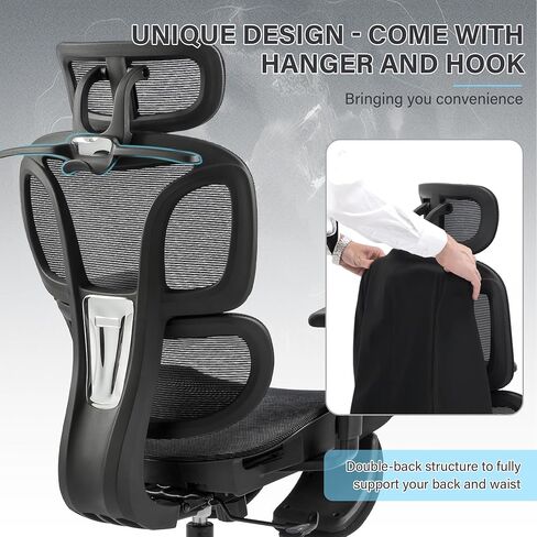 Ergonomic Mesh Office Chair with Footrest, High Back Computer Desk Chair with Adjustable Headrest and Armrests, Dynamic Lumbar Support, Executive Swivel Task Chairs for Adults, Black in Saudi Arabia