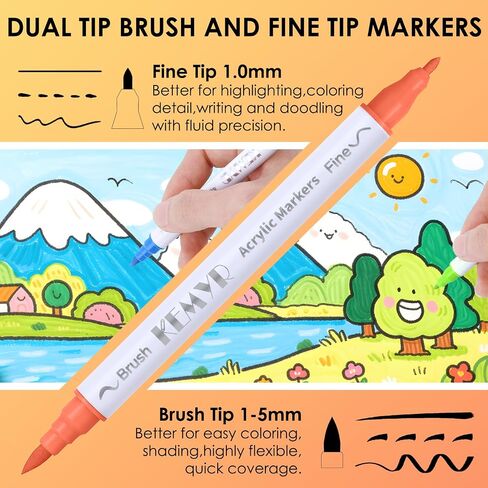 48 Colors Brush & Fine Tip Acrylic Paint Pens, Dual Tip Acrylic Paint Markers for Paper, Wood, Canvas, Stone, Rock, Glass, Fabric, DIY, Ceramic, Art Supplies for Kids and Adults Drawing in Saudi Arabia
