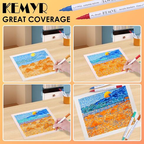 48 Colors Brush & Fine Tip Acrylic Paint Pens, Dual Tip Acrylic Paint Markers for Paper, Wood, Canvas, Stone, Rock, Glass, Fabric, DIY, Ceramic, Art Supplies for Kids and Adults Drawing in Saudi Arabia
