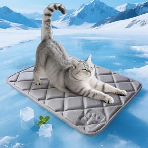 Cat Cooling Mat, Washable Ice Silk Self Cool Pad for Small Dogs, Puppy and Cats Soft & Comfortable Pets Sleeping Bed Pad for Travel Outdoor & Indoor, Gray 12x19 inch