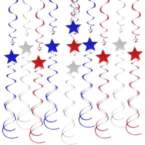 jiebor 30Pcs Red White and Blue Decorations Star Swirl Garland Banner Hanging for Memorial Day 4th Of July Independence Day Labor Day Home Party Decorations