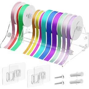 Homakover Acrylic Ribbon Storage Organizer, Wall Mounted or Desk Top, 2-Layer Art Ribbon Dispenser, Holds Large Sizes, Ideal for Craft Room, Flower Shop Wrapping Paper