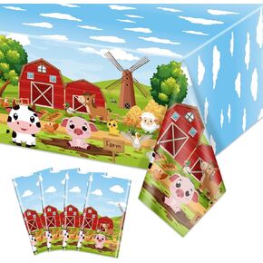 4 Pcs Farm Animal Tablecloths, 51 x 86 Inches Farmhouse Tablecloth Farm Animal Table Covers for Kids Picnic Farm Theme Birthday Decorations Baby Shower