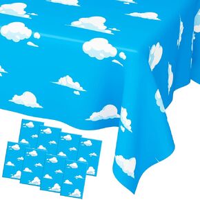 2 Pack Blue Sky and White Clouds Tablecloth Birthday Party Supplie Plastic Disposable Rectangle Cartoon Story Tablecloth Party Table Cover for Boy Girl Kids Baby Shower Party Decorations, 54x108 Inch