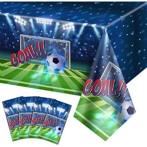 4 Pieces Soccer Tablecloths, Soccer Party Table Covers Plastic Disposable Table Cloth Soccer Party Decorations for Men Boys Birthday, Soccer Game Day Soccer Party Supplies, 51'' x 86''