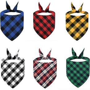 BRT Bearingshui Triangle Dog Bandana 6 Pack, Buffalo Plaid Dog Scarf, Plaid Printing Bib Double Reversible Kerchief Scarf for Small Medium Large Dogs Cats Puppy