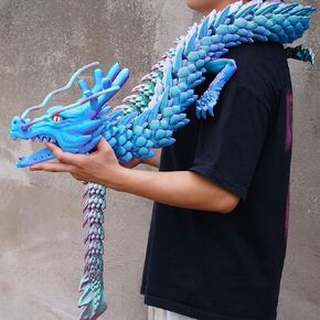 Super Huge Large Dragon 3D Printed Dragon with movable mouth and eyes,Flexible Realistic Articulated Animal Fidget Toys,Mystery Figurines Gifts,Executive Desk Décor Collectible (77.9inch/colorfulA)