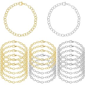 20Pcs Bracelet Chains for Jewelry Making, Charm Bracelet Chain, Alloy Chain Link Bracelets with Lobster Clasps, Gold Silver Bracelets for Charms, DIY Charm Chains for Women DIY Jewelry Crafts Supplies