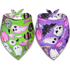 Halloween Dog Bandana, 2 Pack Holiday Cat Buffalo Halloween bib for Small Medium Large Dogs Pets Puppies (Large)