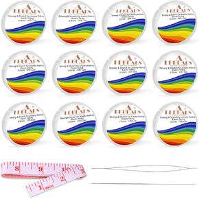 Elastic Bracelet String Cord, LPBeads 12 Rolls 6 Different Sizes Crystal Clear Stretchy Elastic Bead String for Bracelets, Jewelry Making and Clay Pony Seed Stone Beads with Beading Needles and Ruler