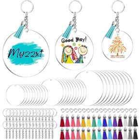 150 pcs acrylic keykain مجموعة فارغة: 3 بوصة 2.5 بوصة 2 بوصة جولة arylic aryly ، 30pcs شرابات ، 30pcs حلقات المفاتيح و 60pcs قفزة حلقات مفتاح DIY (أحجام مختلطة)