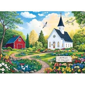 300 Piece Puzzles for Adults,Holy Little White Chapel Puzzle for Adults Kids Seniors,Large Piece Fun Puzzle for Kids Ages 8-10 10-12,Challenging Christian Puzzles Perfect for Game Nights,20.5 * 15 in
