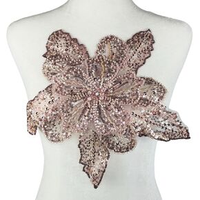 1PC 3D Lace Sequin Beaded Flower Sew on Embroidered Lace Applique Trim DIY Sewing Patch Wedding Dress Applique Decoration, Black, 11.8 x 11 Inch