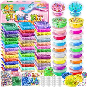 42 Pack DIY Slime Kit, Slime Making Kit for Girls 3-12, Crystal Premade Slime with Add-ins, Foam Balls, Glitters, Party Favors Gift Toys for Kids