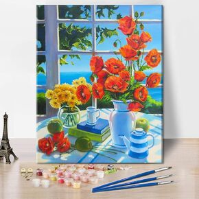 TUMOVO Paint by Numbers Kit for Adults Sunflowers and Cat DIY Acrylic Painting Art Crafts on Canvas for Bedroom Decor Black Cat Adult 24 Color by Numbers on Canvas Beginners Lover(16x20in)