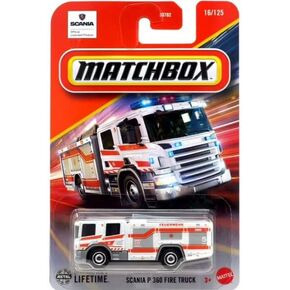 Matchbox Scania P 360 Fire Truck [White] 16/125, 1:64 Scale Diecast Car