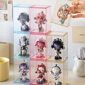 3 PCS Acrylic Display Boxes Colorful Figures Display Case for Funko Pop Figures, Stackable Blind Box Fully Assembled Dustproof Storage Organizer Box for Lego Collectibles Action Figures Pop Mart