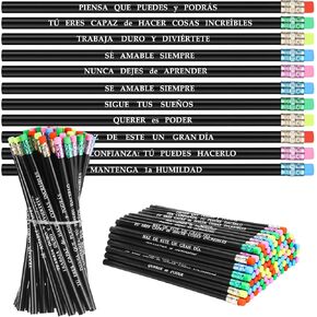 Tenceur 100 Pcs Spanish Inspirational Pencils Colorful Motivational Pencils Bulk with Eraser HB Wooden Positive Pens Gift for Kids Students Classroom Back to School Supplies