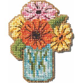 Mill Hill Mason Jar Bouquet Beaded Counted Cross Stitch Ornament Kit 2025 Spring Bouquet MH182511, 2.5 inches x 3.25 inches, Multi