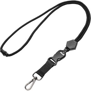 Breakaway Neck Lanyard for ID Badges - Durable Heavy-Duty Round Cord with Safety Breakaway and Detachable Buckle, Adjustable Black Key Lanyard with Metal Hook for ID Card and Keys