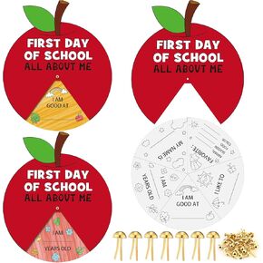 24 Sets Color Your Own Back to School Craft Wheel, First Day of School All About Me Apple Craft Activity Kit for School Home Classroom Supplies