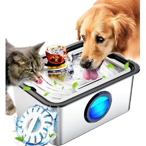 3Gal Large Ultra-Purification Dog Water Fountain SS304,Dog Cat Drinking Bowl Dispenser with Visual Window,Widely Drinking Area,Deep Purification Filter,Triple Waterfall Structures,Low Water Indicator