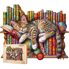 Jigfoxy Wooden Puzzle for Adults, DragonLi Cat Wooden Jigsaw Puzzles for Adult, Unique Animal Shape Wood Cut Puzzles, Christmas Thanksgiving Gifts for Friends Family (S-8.5 * 6.9in-100pcs)