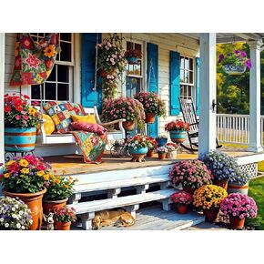 Springbok Front Porch 500 Piece Jigsaw Puzzle for Adults - Step Back and Relax on Grandma's Front Porch with This Colorful and Nostalgic Image