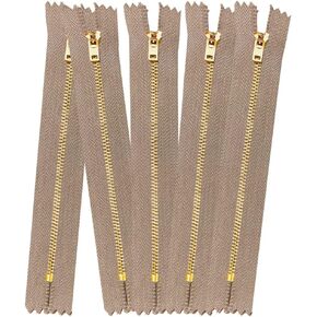2 5 10 pcs Jeans Zippers #5 Brass Closed Bottom Metal Zippers with Locking Slider - Pink Blue Brown Burgundy Grey Black Green Natural Hot Pink Turquoise (4" - 2 Zippers, Natural/Beige)
