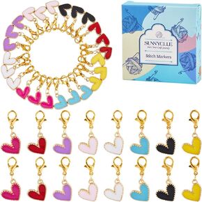 SUNNYCLUE 1 Box 24Pcs Valentines Day Crochet Stitch Marker Heart Love Stitch Markers Knitting Crochet Markers Locking Stitch Marker Crochet Knitting Markers for Knitting Weaving Sewing Needleworks