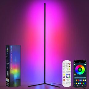 Floor Lamp, RGB LED Corner Lamp with App & Remote Control, 16 Million Colors & 300+ Scene, Standing Lamp with Music Sync for Living Room, Bedroom
