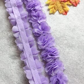 Yalulu 5 Yards 2" 3D Chiffon Flower Cluster Lace Trims Lace Edge Ribbon Fabric Embroidered Applique Bridal Bouquets Cluster DIY Sewing (Purple)