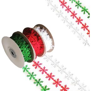 3 Rolls Snowflake Ribbon Lace Sewing Trim Embellishment for Xmas Gift Wrapping Celebration Decoration Festive Event Birthday Wedding Holiday DIY Craft Decor 1 inch x 16.5 Yard
