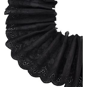 BENECREAT 5 Yards Black Cotton Eyelet Lace Trim, 7.8 Inch Wide Embriodery Scalloped Lace Trim, Wavy Edge Ribbon for Sewing Dresses Clothes Bag Pets Clothes Decoration