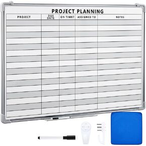Lincia Project Planning Dry Erase Whiteboard 36 x 24 Magnetic Dry Erase Board with Lines Sliding Marker Tray Aluminum Frame White Board Planner for Wall Project Scheduling Tracking Office Supplies