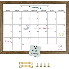TORASO Dry Erase Monthly Calendar Board, Magnetic Surface Whiteboard for Wall, Office/School/Home, Solid Wood Frame Hanging Board & Planning Board, 13"x 17" (YL-RB-3343-B)