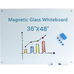 Glass Whiteboard 48"X36" Magnetic Glass Whiteboard Glass Dry Erase Board Frameless Wall Mounted Glass White Board for Office School Home