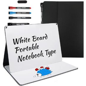 Portable Small White Board Dry Erase Boards, Reusable Notebook A4 Double-Sided Folding Whiteboard with 3 Markers, Push-Pull Stand Desktop Whiteboards for Study, Meeting, Draft, Notes, Doodling