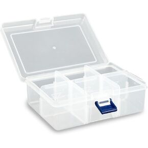 ANGELS CRAFT Clear Plastic Container Organizer Box with 8 Compartments & Removable Tray - Ideal for Art Supplies, Crafts, and Small Items - 9x6.25x2.25"