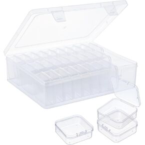 cobee Large Bead Organizer Box, Clear Storage Plastic Box with 30 Pcs Small Bead Containers Transparent Plastic Hinged Lid Case for DIY Jewelry Making Craft Beading Storage(White)