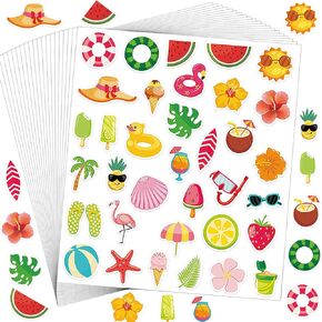 700 PCS Summer Stickers for Kids, Adorable Summer Theme Tropical Beach Ice Cream Watermelon Stickers for DIY Crafts, Hawaiian Tropical Aloha Sticker for Kids Party Favor Decoration