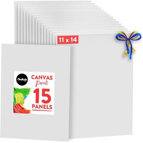 Chalkola Paint Canvas Panels 11x14 inch (15 Pack) for Acrylic Painting & Oil Art, Primed 100% Cotton Boards, Acid-Free for Professional Artists, Hobby Painters, Kids & Beginners