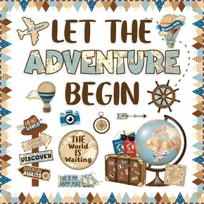 55Pcs Welcome Back to School Bulletin Board Decorations, Let The Adventure Begin Motivational Bulletin Board Set,Welcome Back to School Decor Travel Map Poster for Teacher Student Classroom Wall Decor